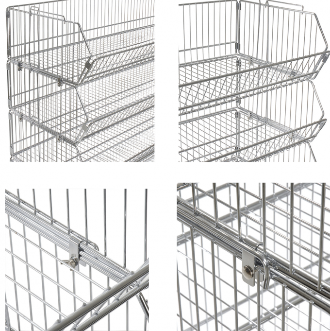 Mobile Chrome Stackable Wire Basket Rack For Medical Articles With 5