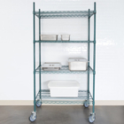 Green Epoxy Metal Commercial Wire Shelving 4 - Tier Mobile Adjustable