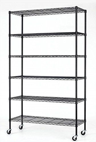 6 Tier Adjustable Metal Wire Shelving For Convenience Stores / Black Wire Rack