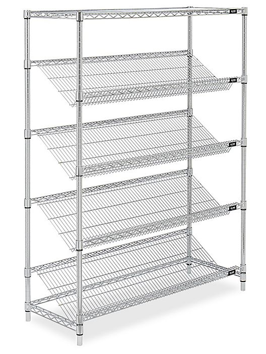 Rust Proof Slanted Wire Shelving Rack Unit Chrome Finish 14"D X 30"W X 48"H