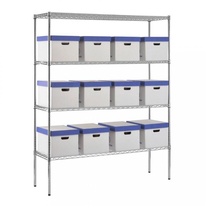 Small Office Rack Small Chrome Finish Office Storage Racks / Adjustable Metal Shelving Unit