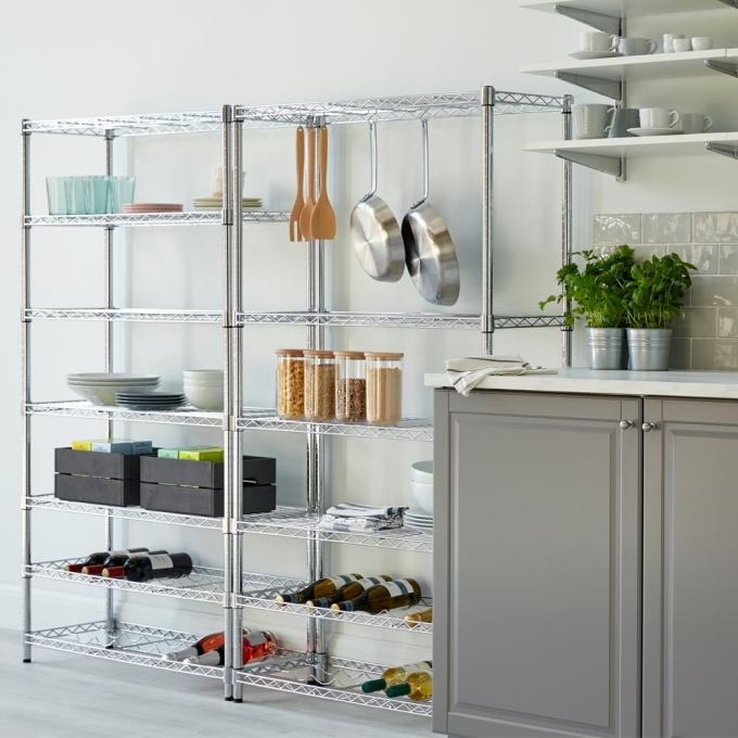Zinc Plated Home Wire Shelving , 4 Layers Wire Mesh Shelving Systems
