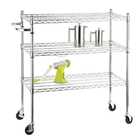 Stainless Steel Chrome Mobile Wire Metal Shelving Cart With 3 Ventilated Shelves