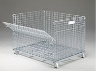 Zinc - Coated Industrial Stackable Collapsible Wire Container With Casters Movable