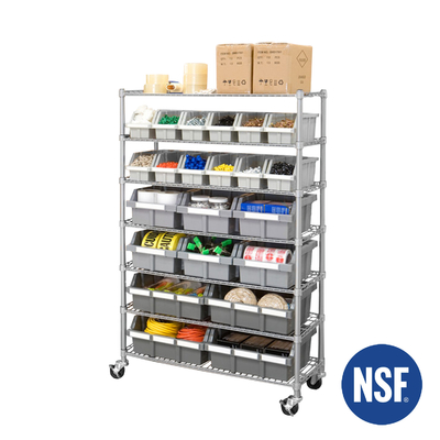 Dust Proof 7 Tier NSF Approved Industrial Wire Shelving With Storage Bin