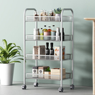 Silver Kitchen Basket Rolling Cart Wire Storage Shelves With Wheels 11" Deep