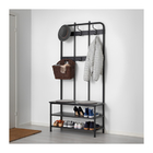 Black Coated Commercial Wire Shelving With Shoe Storage Bench 3 Shelves
