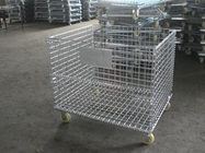 Big Collapsible Wire Container With Castors , U Shape Foot Stackable Metal Baskets