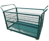 2 Handles Light Blue Wire Mesh Cart With Swivel Castors For Factory