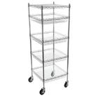 5 Layers Mobile Metal Wire Rack Basket Shelving Unit Chrome Surface Finish