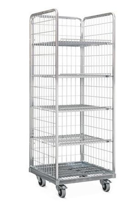 Four Side Mesh 2 Shelves Wire Utility Cart , Tool Storage Wire Roll Cage