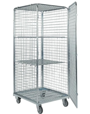 Four Side Mesh 2 Shelves Wire Utility Cart , Tool Storage Wire Roll Cage