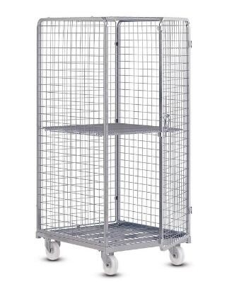 Lockable Wire Mesh Roll Container With Wheels For Merchandises Storage