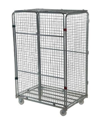 Lockable Wire Mesh Roll Container With Wheels For Merchandises Storage