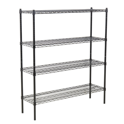 Four - Tier Commercial  Wire Shelving , Flat Black Adjustable Saferacks Freestanding Shelf