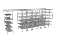 Space Saving Top Track Mobile Wire Shelving With Plastic Storage Containers 86" High For Small Parts