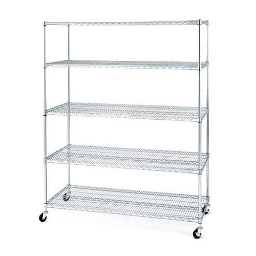 Supermarket Movable Industrial Wire Shelving With 5 Shelves 24” X 60” X 72”