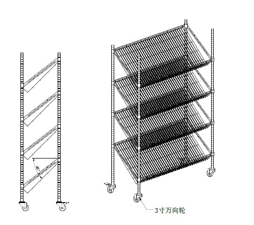 Chrome Slanted Wire Shelving For Warehouse With 5 Inch Polyurethane Casters