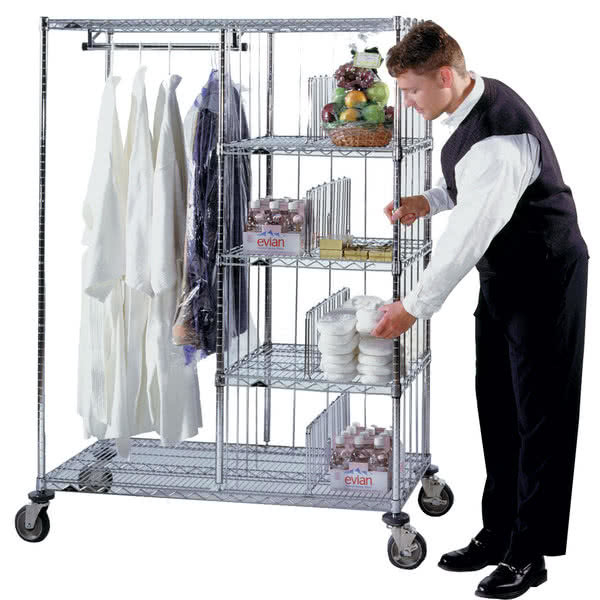Laundry Hotel Cart Commercial Wire Shelving 24" x 48" x 60" , Steel Shelving With Wheels