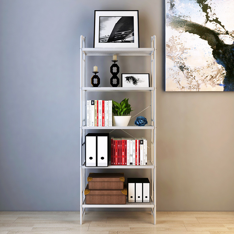 Library Room White Home Wire Shelving , Adjustable Five Shelf Storage Rack