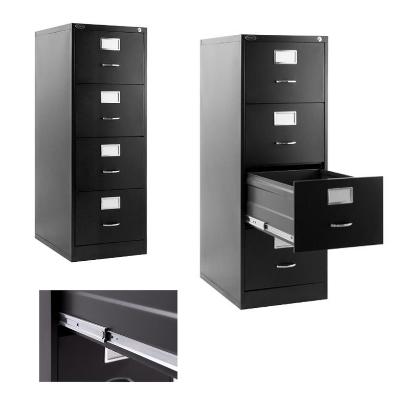Black Metal Lateral File Cabinet 4 Drawer For Office , Home, Warehouse