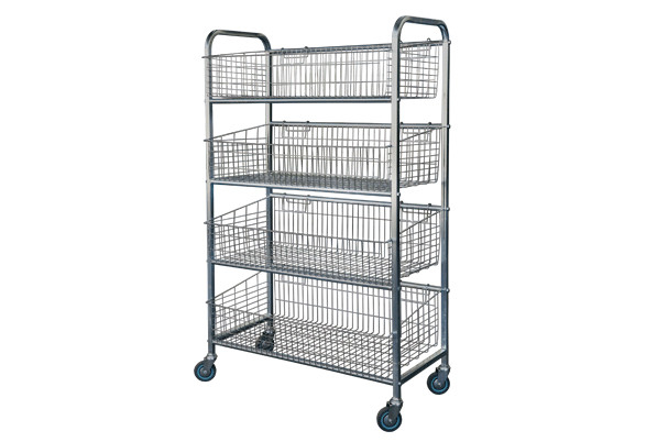 Vegetable Mobile Commercial Wire Shelving Storage Rack With 4 Shelf Baskets