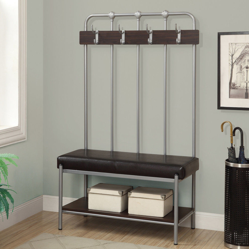 Metal Entry Storage Bench With Coat Rack & Hooks Black Wire Rack Shelving
