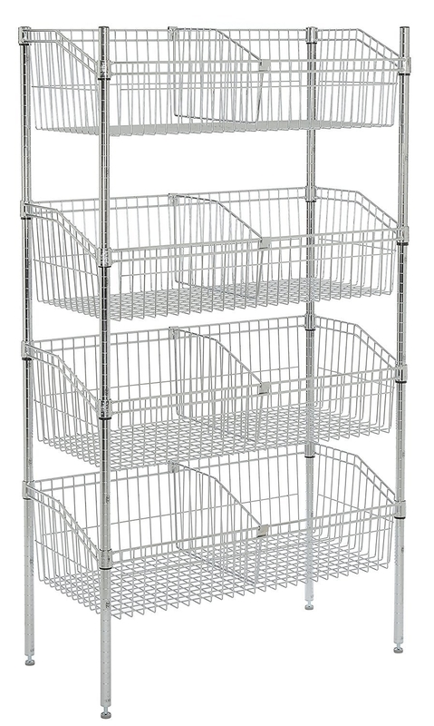 Silver Chrome Finish Wire Grid Baskets Shelving 8 - Basket Shelving Unit