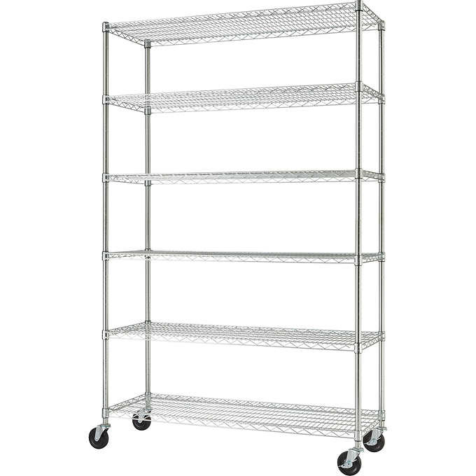 Easy Cleaning Commercial Wire Shelving 6 Tier Standing Organizer With Wheels