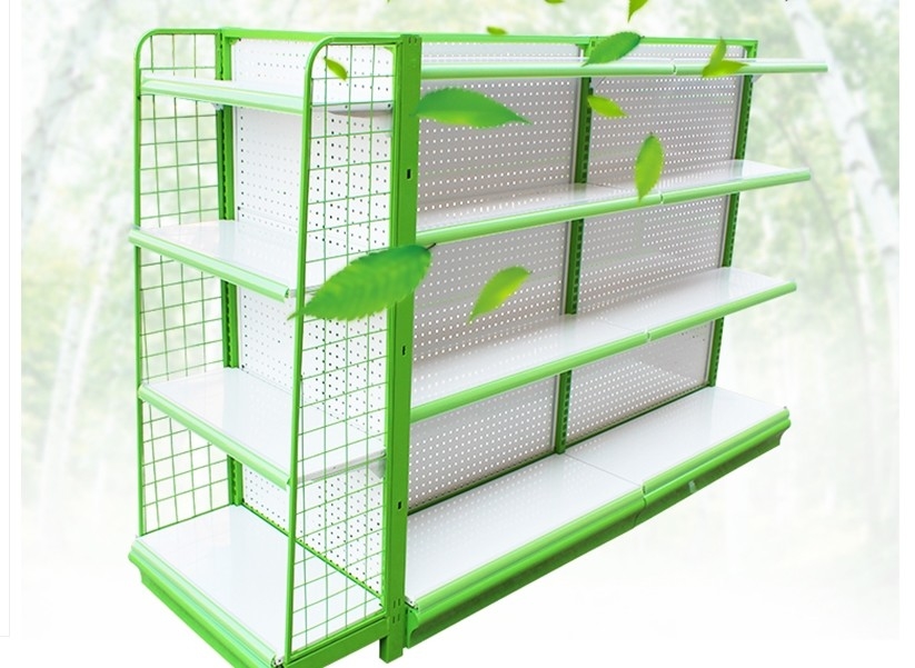 4 Layers In Green White Color C Store Display Rack / Wire Mesh Decking