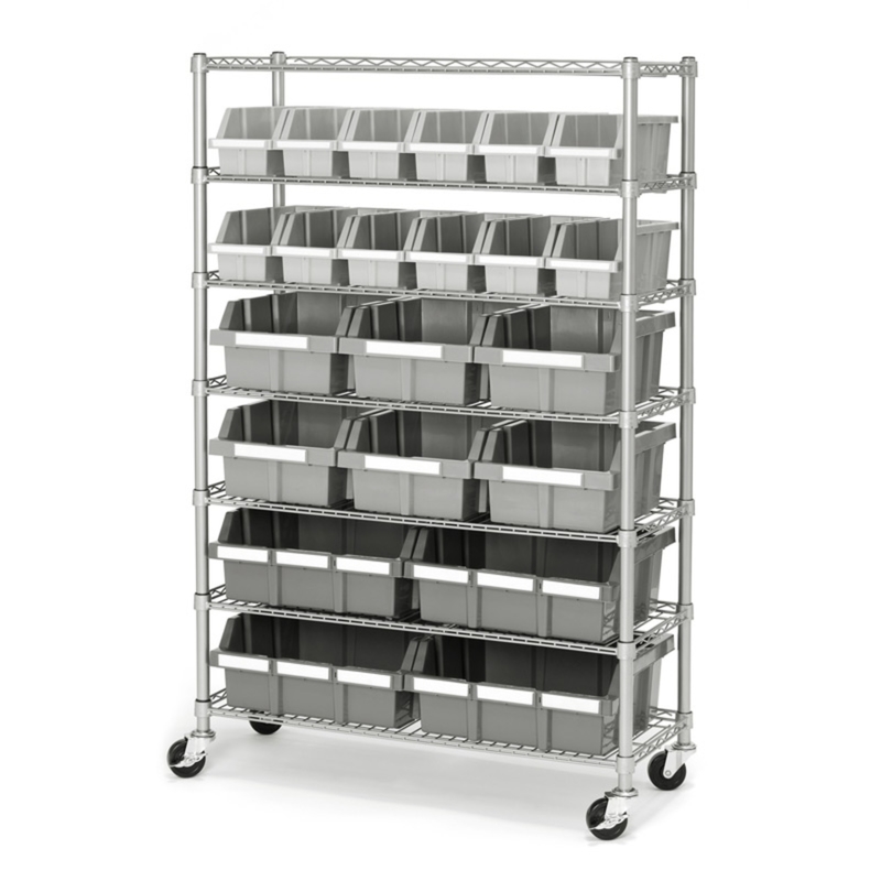 7 Shelf 22 Bins Kitchen Storage Mobile Wire Shelving Standard Size