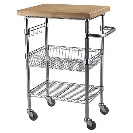 Chrome Finish Kitchen Wire Utility Cart With Wheels Multifunctional