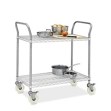 Restaurant Wire Utility  Cart , 2 - Layer Wire Mesh Rolling Cart 30"W X 14"D X 38"H