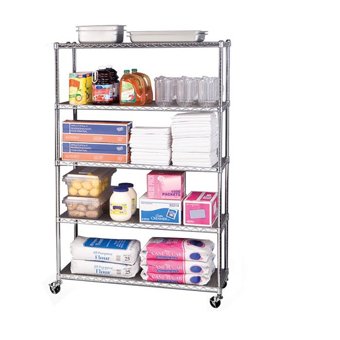 5 Layers Restaurant Wire Shelving Unit Mobile Chrome - Plated Hygienic