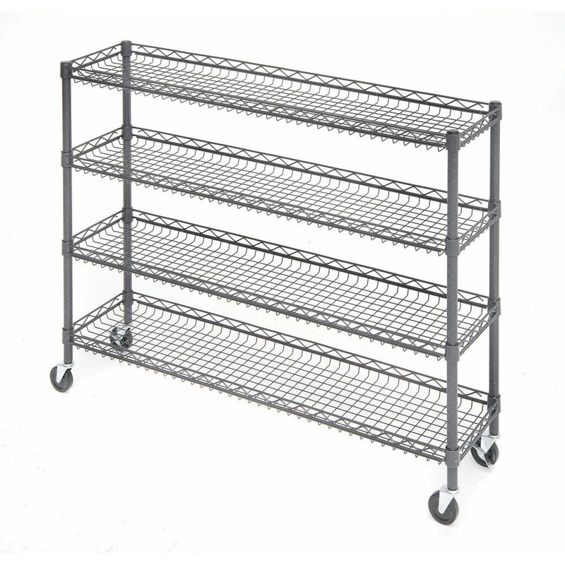 4 Tier Metal Rolling Cart With Wheels With Baskets For Retail Storage 5" X 18" X 21"