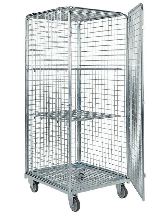 Four Side Mesh 2 Shelves Wire Utility Cart , Tool Storage Wire Roll Cage