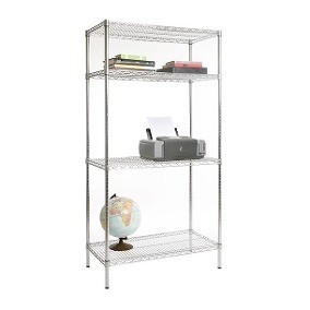 Solid Chrome 4 Tier Wire Shelving 14" X 36" X 48" For Office Supplies