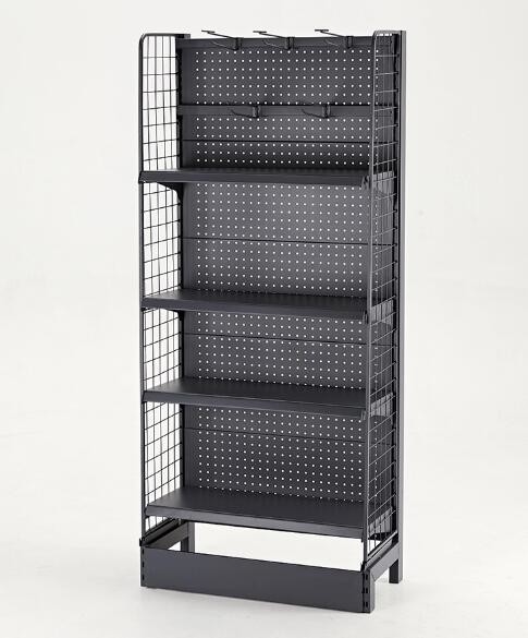 Quick Access Black Pegboard Supermarket Display Racks Four Layers