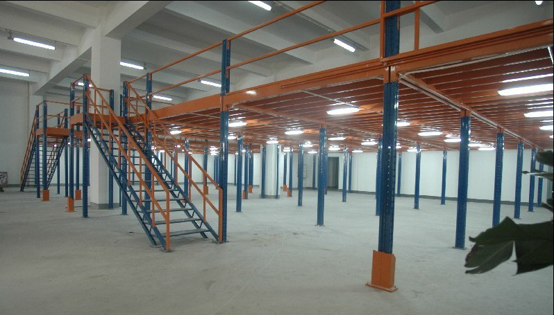 Freestanding Metal Industrial Mezzanine Platform Blue Upright Fixed Mobility