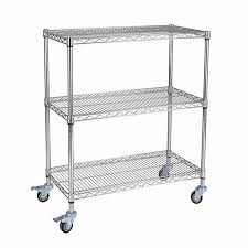 Custom Size Wire Utility Cart With Wheels / 3 Shelf ESD Wire Shelving