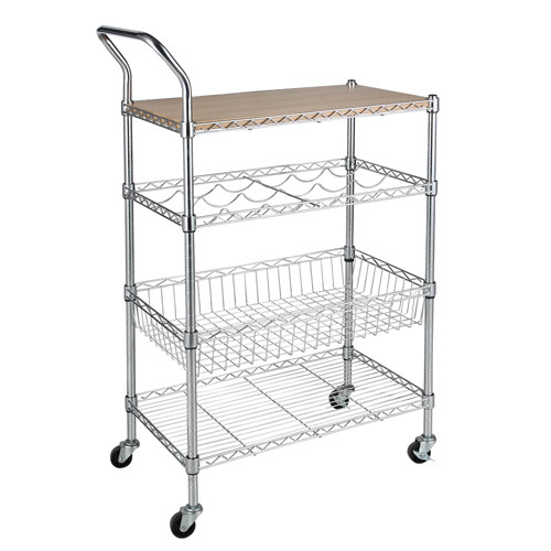 Kitchen Furniture Wooden Top Metal Multi-Layer Functionality Storage Wire Cart