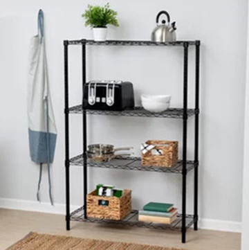 Living Room Wire Storage Shelves 4 Layers Black Epoxy Finish Rust Proof