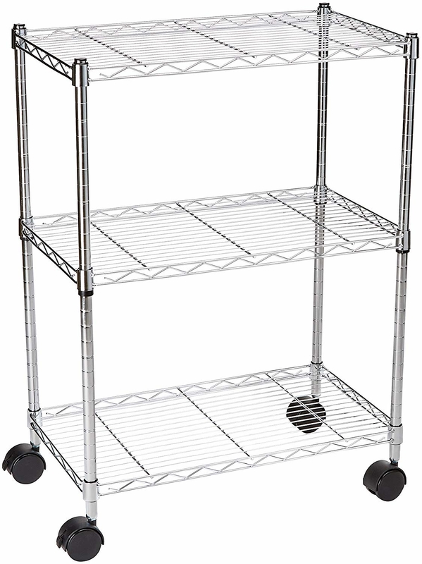 Three Tier Home Wire Shelving Storage Unit With Wheels Standard Sizes
