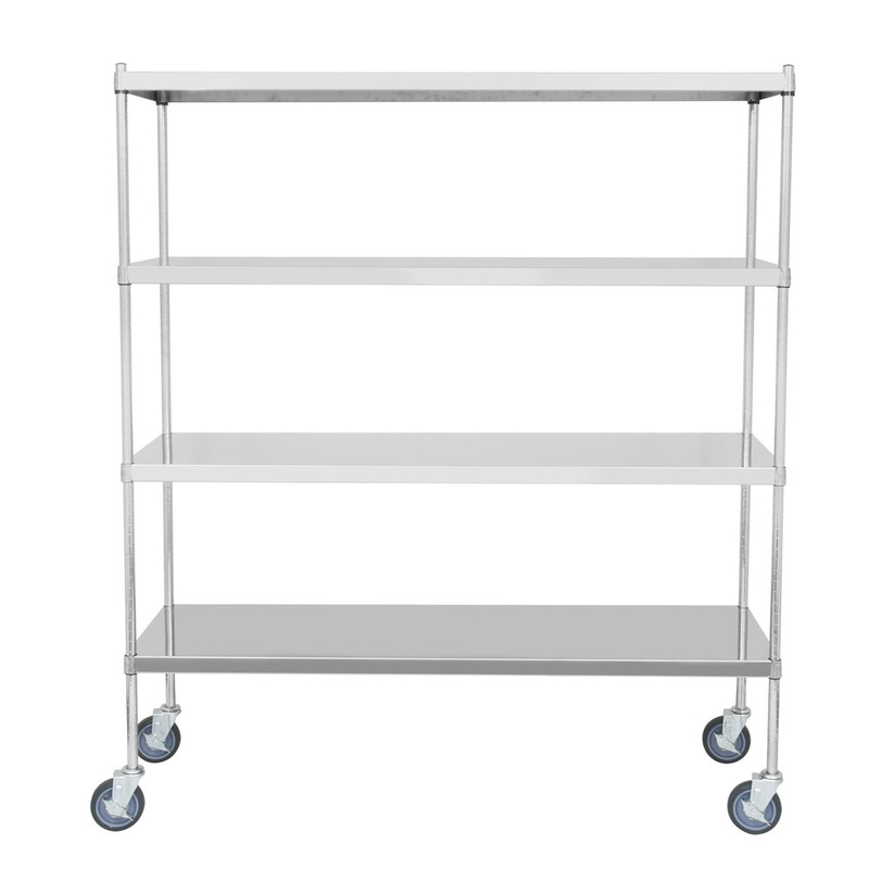 4 Tiers SS Flat Rack Commercial Wire Shelving Mobile Work Table For Medical / Hospital